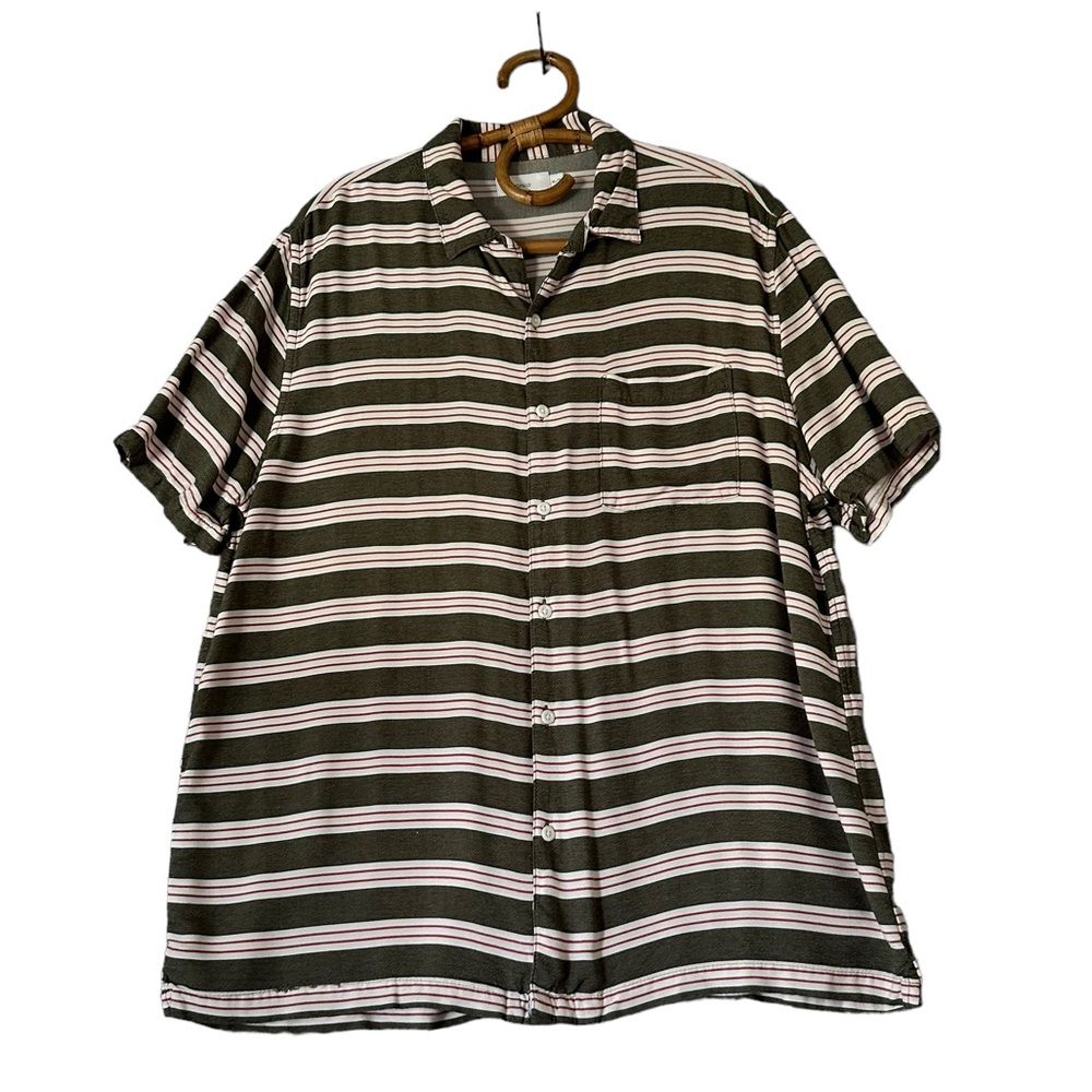 Onia | Mens Striped Short Sleeve Button Front Camp Shirt Size XL